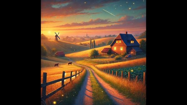 Experience The Serenity Of A Picturesque Countryside At Golden Hour: A Journey Through Rolling Hills And Rustic Charm