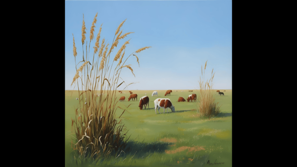 Discover The Tranquil Beauty Of Rural Landscapes: Cows Grazing In Serene Pastures Under Blue Skies